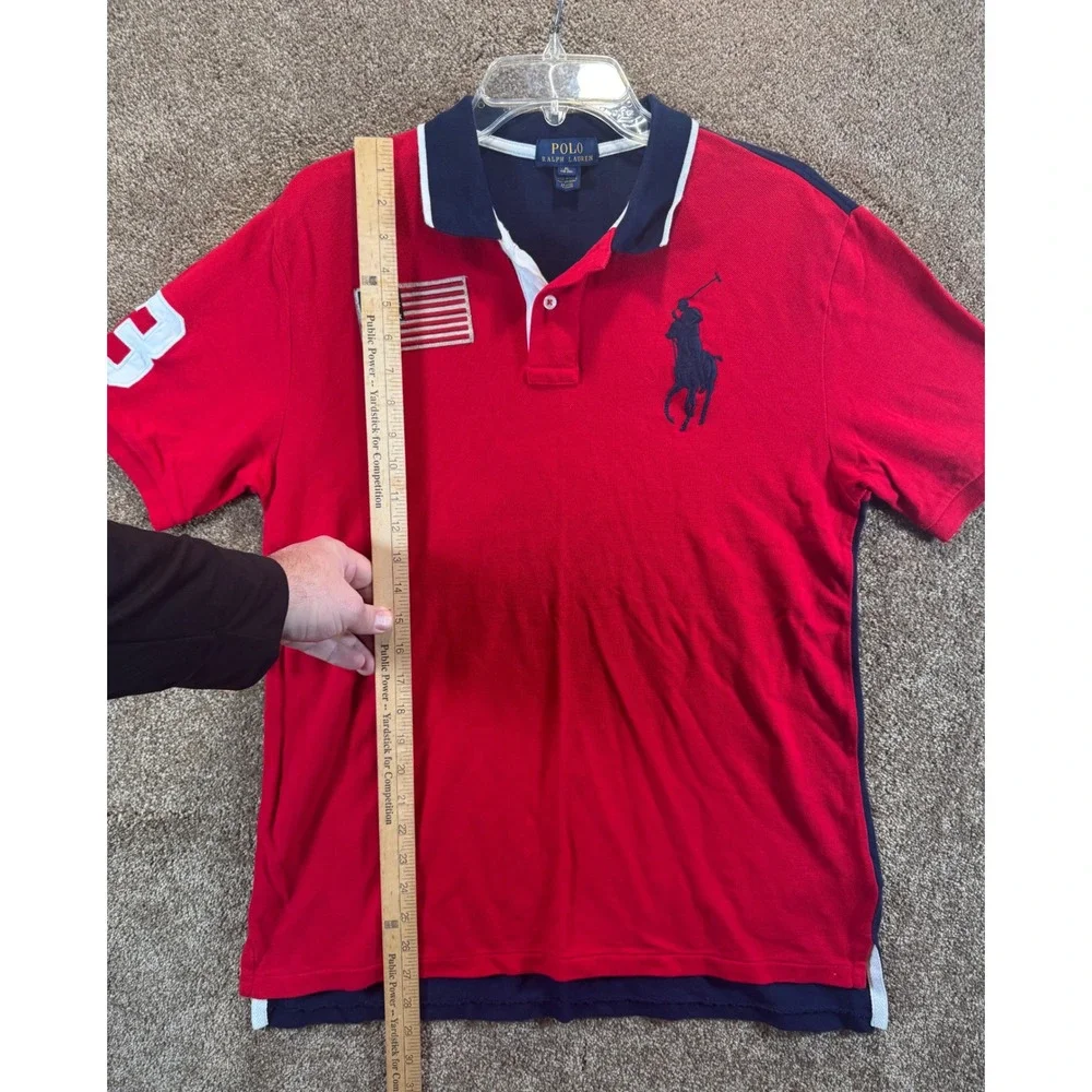 Polo Ralph Lauren Boys XL 18-20 Big Pony Red Navy Blue American Flag Polo Shirt - Picture 7 of 11